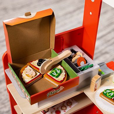 Melissa & Doug Wooden Pizza Food Truck Activity Center with Play Food