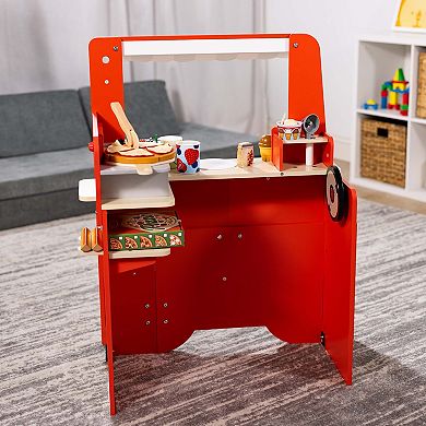 Melissa & Doug Wooden Pizza Food Truck Activity Center with Play Food