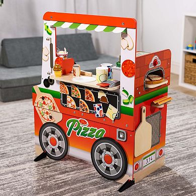 Melissa & Doug Wooden Pizza Food Truck Activity Center with Play Food