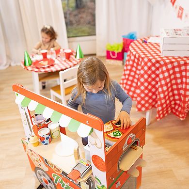 Melissa & Doug Wooden Pizza Food Truck Activity Center with Play Food