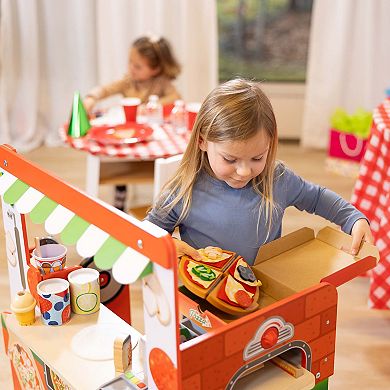Melissa & Doug Wooden Pizza Food Truck Activity Center with Play Food