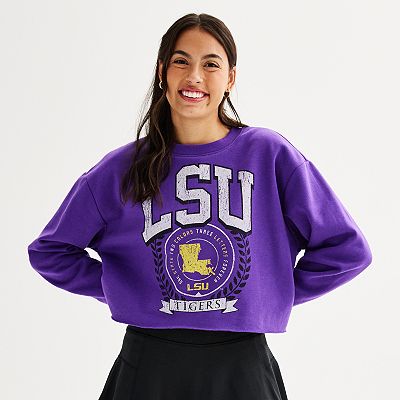 Juniors Cropped LSU Pullover Sweatshirt