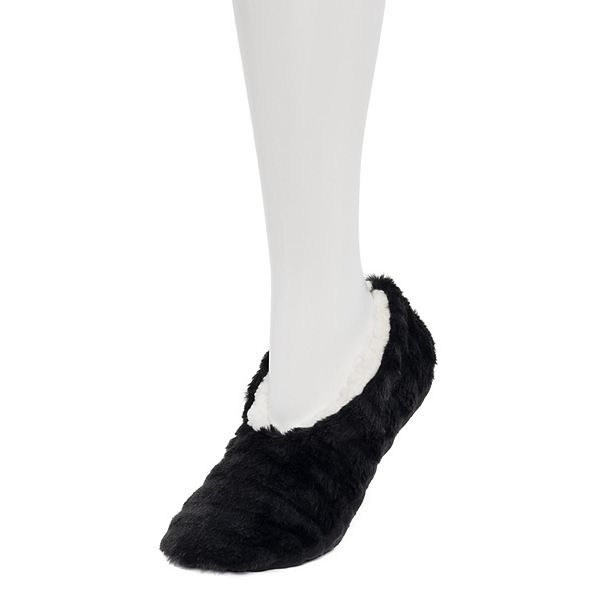 Women's Cozy Soft Faux Fur Ballerina Slipper Socks - Black (L-XL)