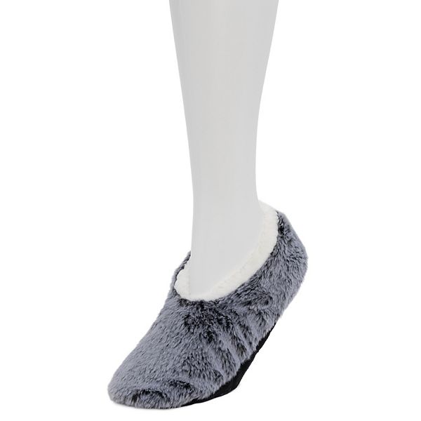 Women's Cozy Soft Faux Fur Ballerina Slipper Socks - Black Tipped (L-XL)