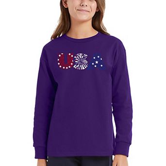 Usa Fireworks - Girl's Word Art Long Sleeve T-shirt