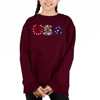 Usa Fireworks - Girl's Word Art Crewneck Sweatshirt