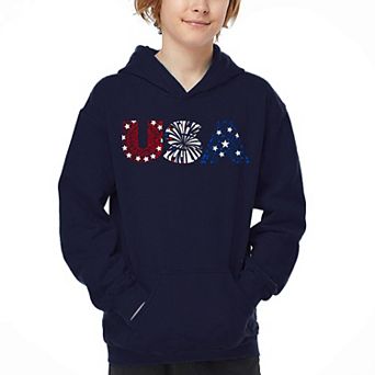 Usa Fireworks - Boy's Word Art Hooded Sweatshirt