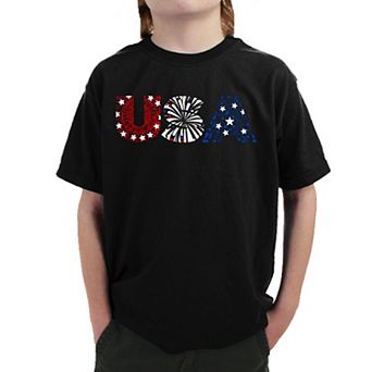 Usa Fireworks - Boy's Word Art T-shirt