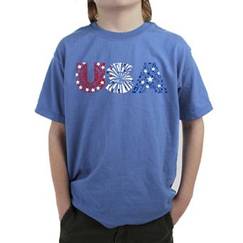 Usa Fireworks - Boy's Word Art T-shirt