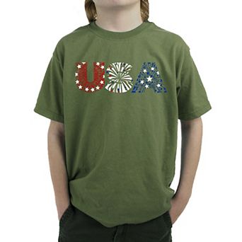 Usa Fireworks - Boy's Word Art T-shirt
