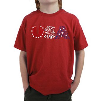 Usa Fireworks - Boy's Word Art T-shirt