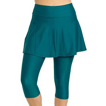 Women's High Waisted Flared Swim Skort With Capri Leggings