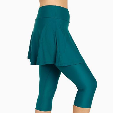 Women's High Waisted Flared Swim Skort With Capri Leggings