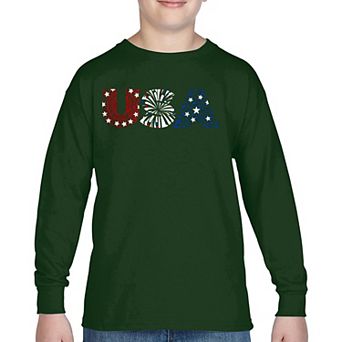 Usa Fireworks - Boy's Word Art Long Sleeve T-shirt