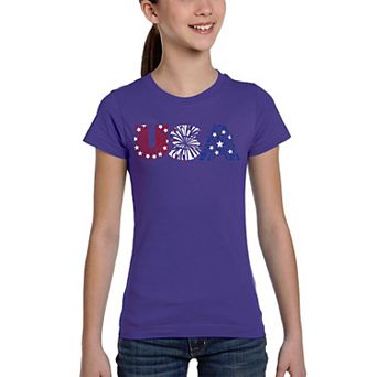 Usa Fireworks - Girl's Word Art T-shirt