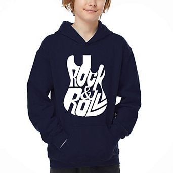 Rock And Roll Guitar - Boy's Word Art Hooded Sweatshirt
