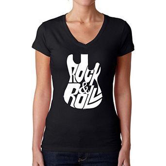 Rock And Roll Guitar - Women's Word Art V-neck T-shirt