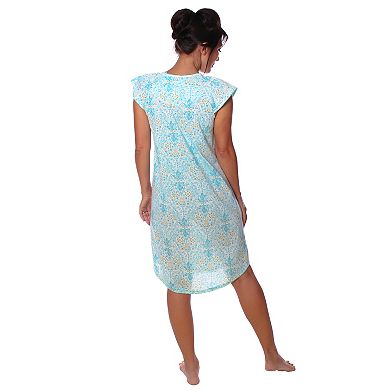 Women's Cap Sleeves Fancy Smocked Ribbon Floral Design Nightgown