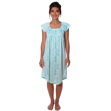 Women's Cap Sleeves Fancy Smocked Ribbon Floral Design Nightgown