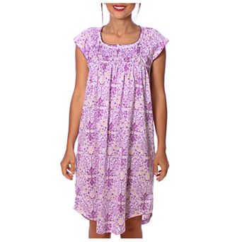 Women's Cap Sleeves Fancy Smocked Ribbon Floral Design Nightgown