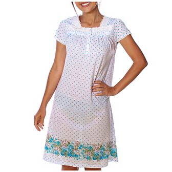 Women's Cap Sleeves Floral Polka Dot Embroidery Lace Nightgown