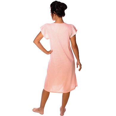 Women's Polka Dot Cap Sleeves Embroidery Nightgown