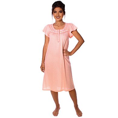 Women's Polka Dot Cap Sleeves Embroidery Nightgown