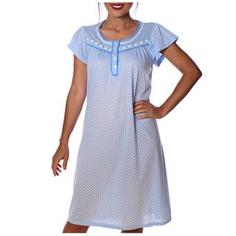 Women's Polka Dot Cap Sleeves Embroidery Nightgown