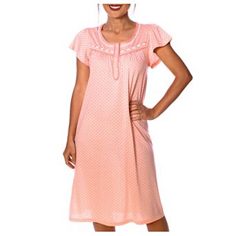 Women's Polka Dot Cap Sleeves Embroidery Nightgown
