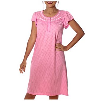 Women's Polka Dot Cap Sleeves Embroidery Nightgown
