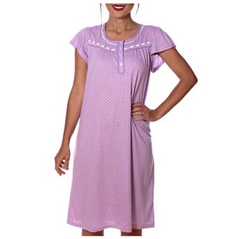 Women's Polka Dot Cap Sleeves Embroidery Nightgown