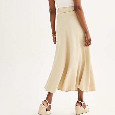 chinese dress ladies Tahari Linen Strappy Button Closure Stretch Striped Midi Dress