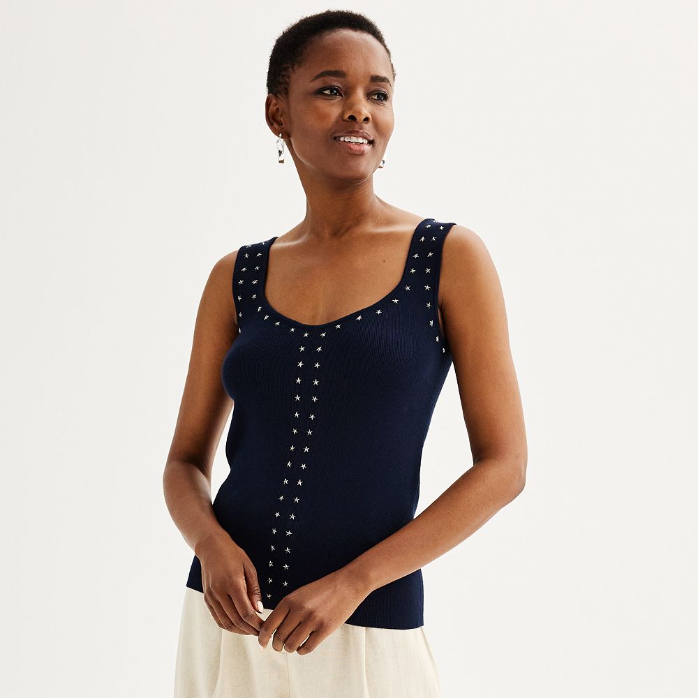 Women's T Tahari Sweetheart Neckline Tank Top With Heat Set Star Studs