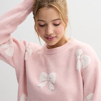 Juniors' Harper & Ivy Bow Print Sweater