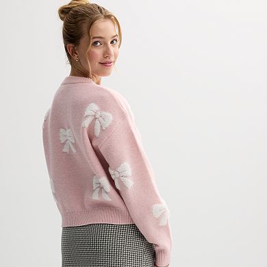 Juniors' Harper & Ivy Bow Print Sweater