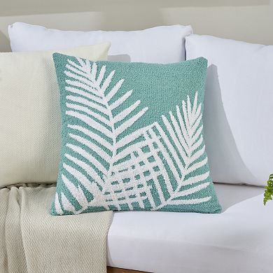 Mina Victory Towel Embroidered Palm Leaf Indoor Outdoor Throw Pillow