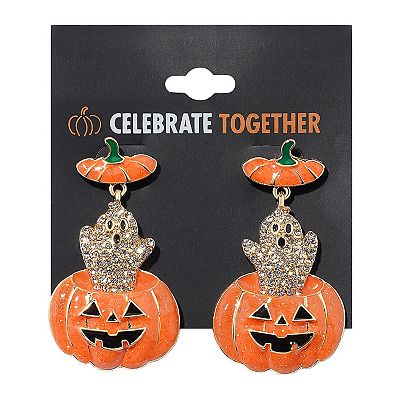 Celebrate Together Halloween Gold Tone Crystal Pumpkin Ghost Drop Earrings
