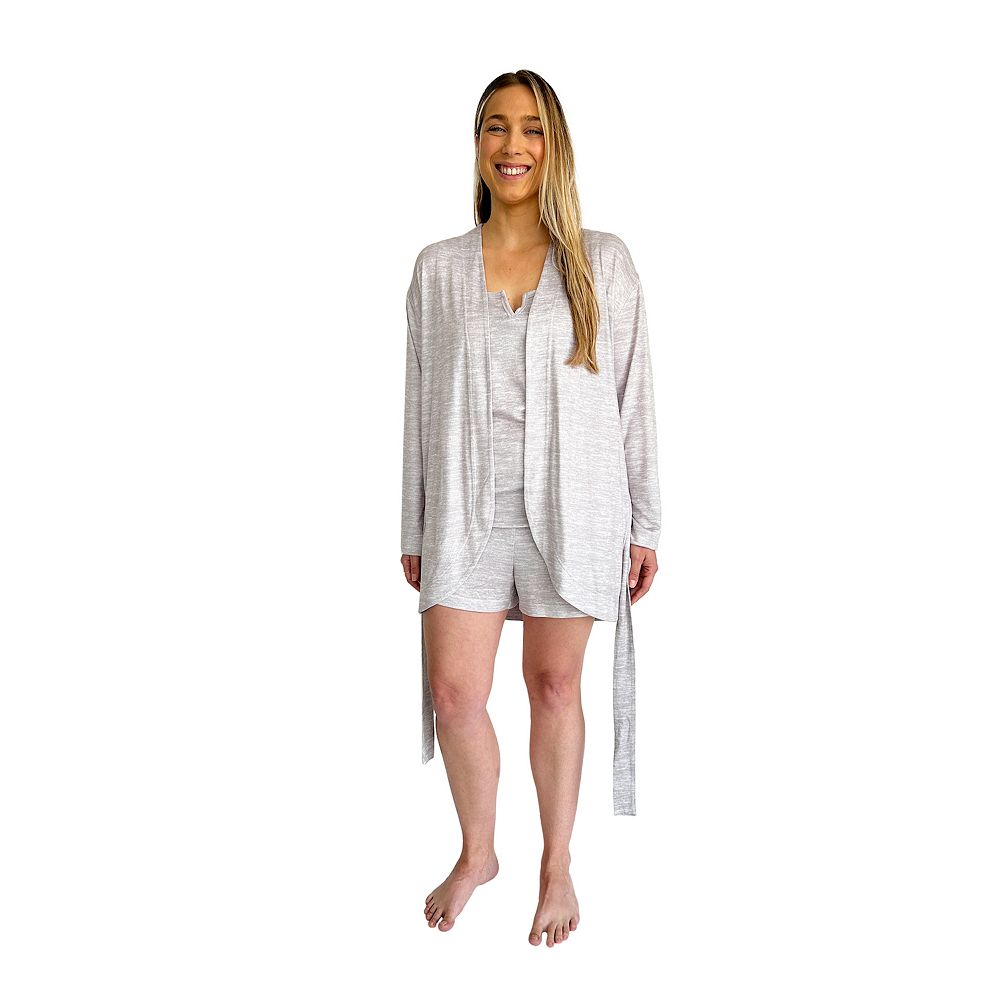 Women's Peace, Love & Dreams 3-pc. Robe, Pajama Top & Pajama Shorts Set