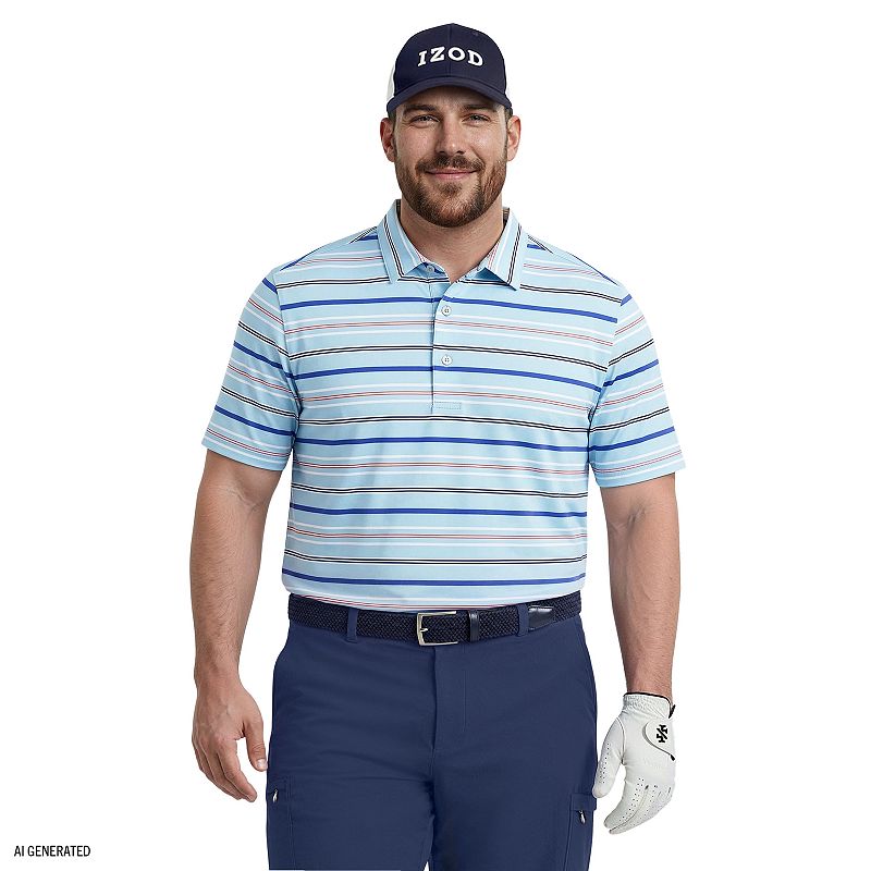 Big & Tall IZOD Swingflex Elite Golf Short Sleeve Fashion Polo, Men's, Size: 3XB, Turquoise Stripe