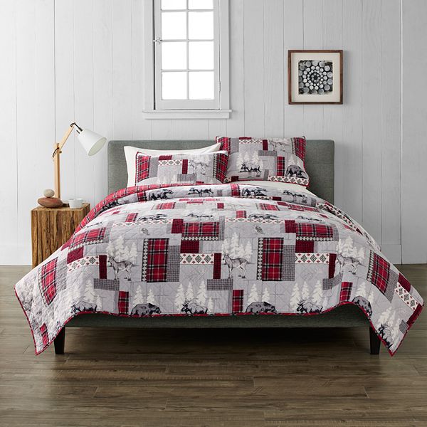 Cuddl Duds Red Lodge Flannel Quilt Set