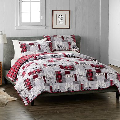 Cuddl Duds Red Lodge Flannel Quilt Set