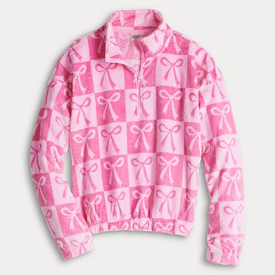 Juniors' Pink Bows Woobie Quarter-Zip Pullover