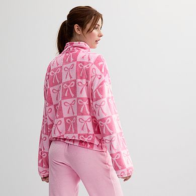 Juniors' Pink Bows Woobie Quarter-Zip Pullover