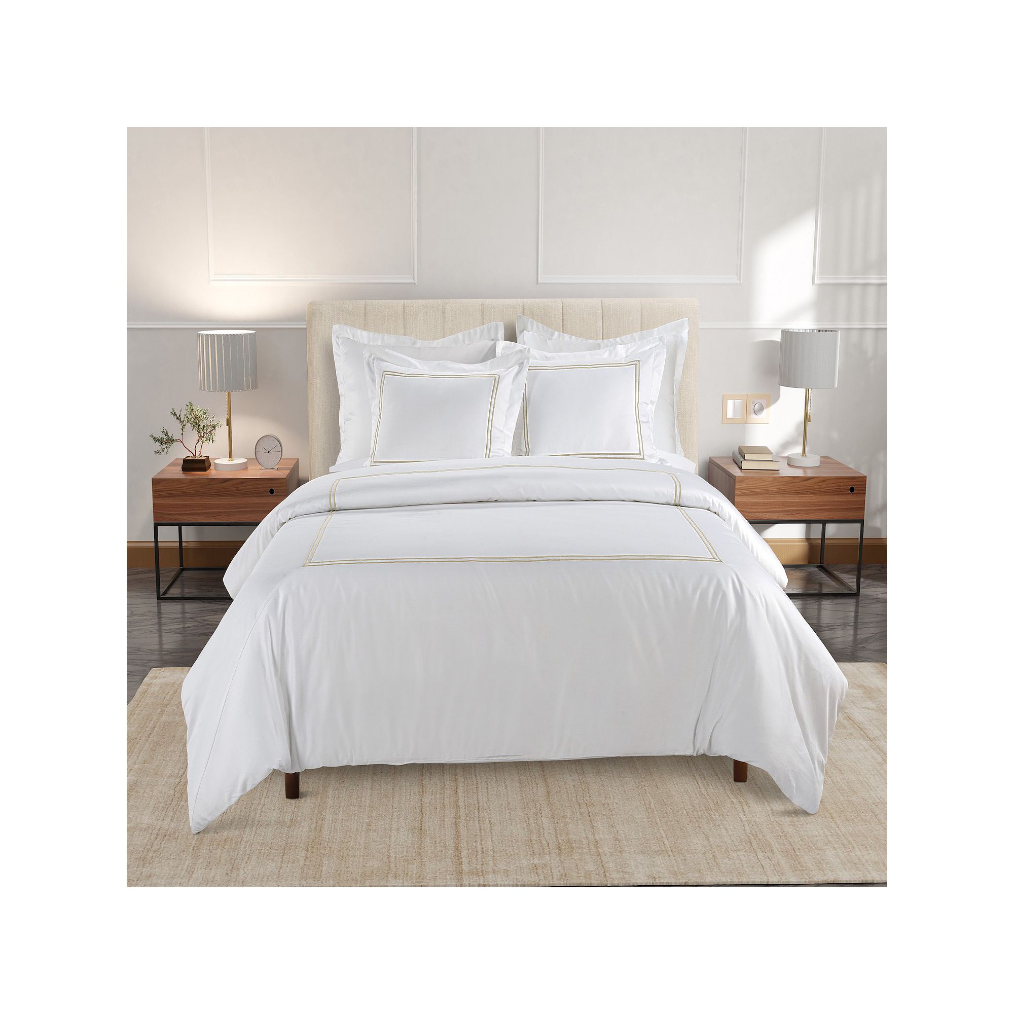 Hotelier Baratta Stitch Duvet Cover Set with Shams, White W  Emb
