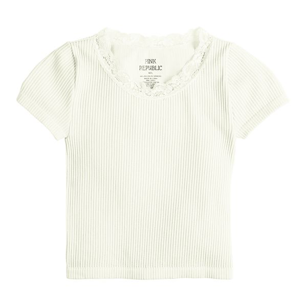 Girls 6-18 Pink Republic Lace Scoop Neck Seamless Top in Regular and Plus Size - Ivory (XL-XX)