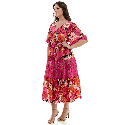 open lace back dress Umgee Plus Size Red Floral Midi Dress with Trim Details – Perfect for Special Occasions 1XL