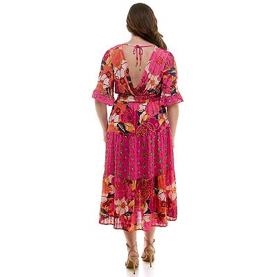 figueroa & flower maxi dress Plus Size Figueroa & Flower Printed V-Neck Tiered Maxi Dress