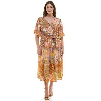 Plus Size Figueroa & Flower Printed V-Neck Tiered Maxi Dress