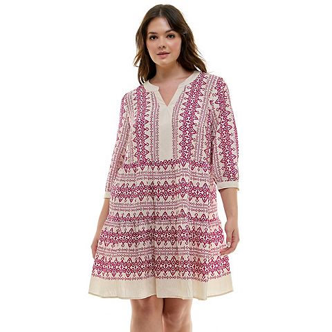 Женские платья Figueroa Plus Size Figueroa & Flower V-Neck Printed Baby Doll Dress