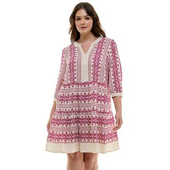 Plus Size Figueroa & Flower V-Neck Printed Baby Doll Dress